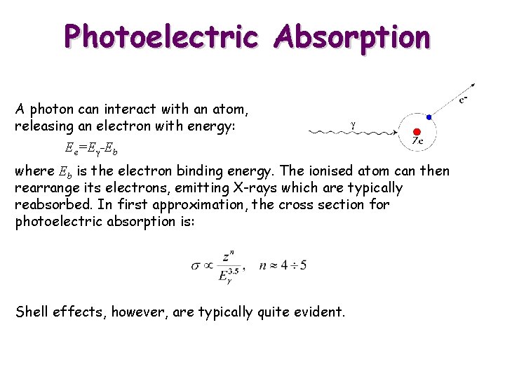 Photoelectric Absorption A photon can interact with an atom, releasing an electron with energy: