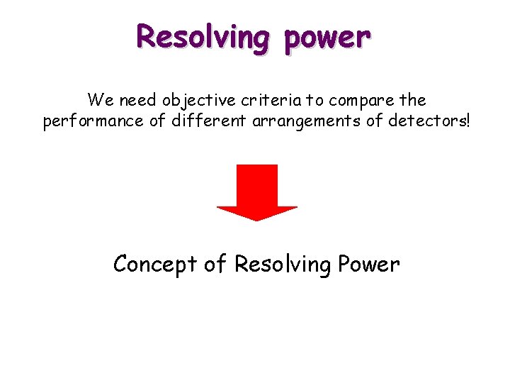 Resolving power We need objective criteria to compare the performance of different arrangements of