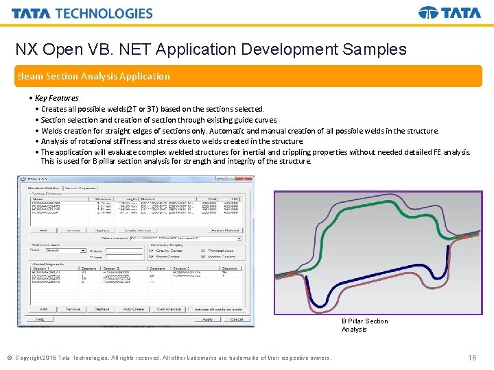 NX Open VB. NET Application Development Samples Beam Section Analysis Application • Key Features