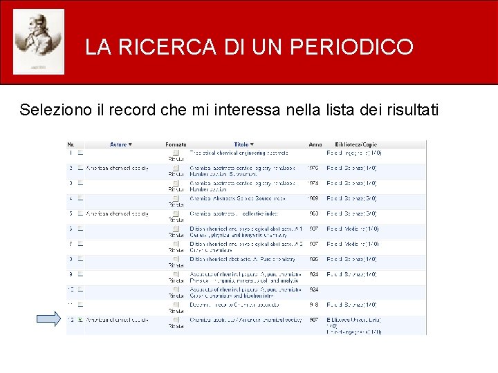 LA RICERCA DI UN PERIODICO Seleziono il record che mi interessa nella lista dei