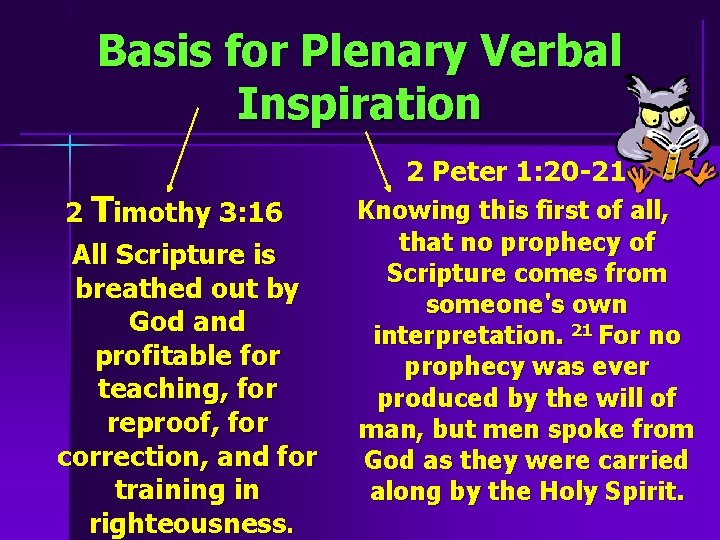Basis for Plenary Verbal Inspiration 2 Timothy 3: 16 All Scripture is breathed out