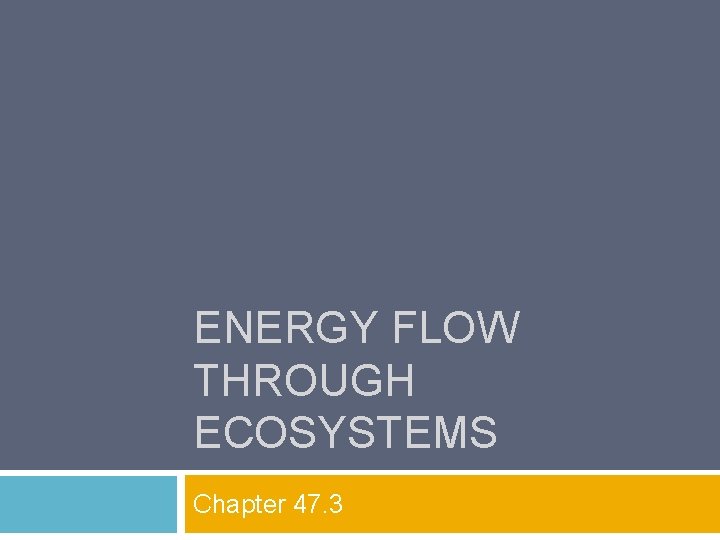 ENERGY FLOW THROUGH ECOSYSTEMS Chapter 47. 3 