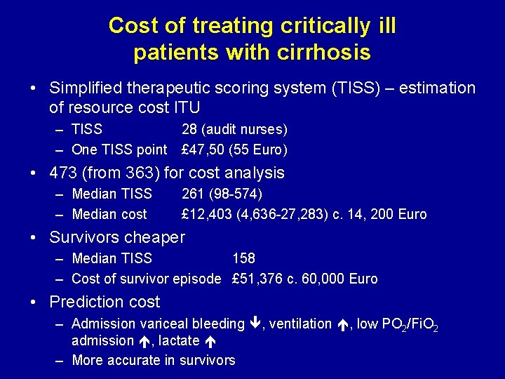 Cost of treating critically ill patients with cirrhosis • Simplified therapeutic scoring system (TISS)