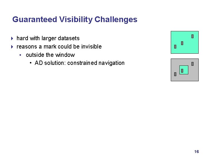 Guaranteed Visibility Challenges 4 hard with larger datasets 4 reasons a mark could be