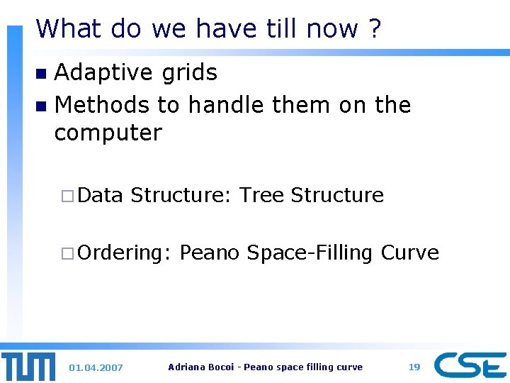 What do we have till now ? Adaptive grids n Methods to handle them