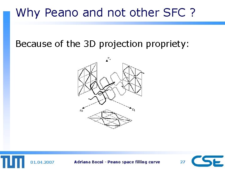 Why Peano and not other SFC ? Because of the 3 D projection propriety: