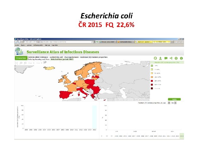 Escherichia coli ČR 2015 FQ 22, 6% 