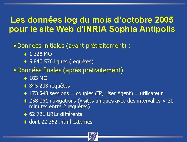 Les données log du mois d’octobre 2005 pour le site Web d’INRIA Sophia Antipolis