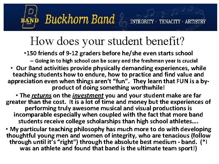 How does your student benefit? • 150 friends of 9 -12 graders before he/she