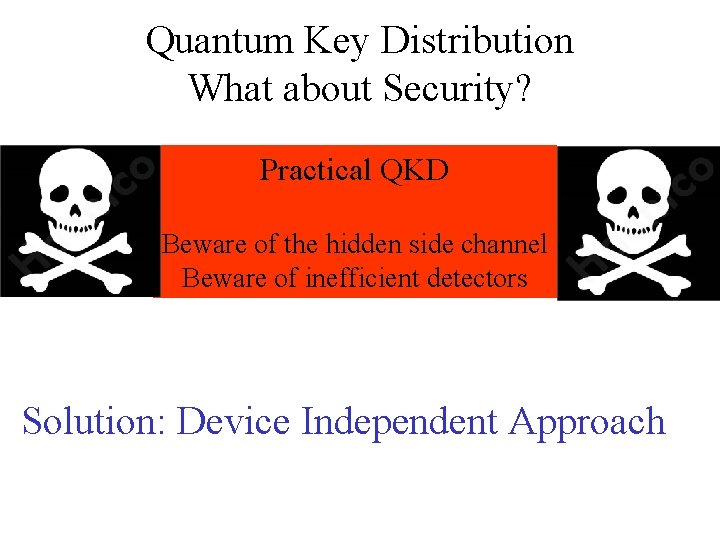Quantum Key Distribution What about Security? Practical QKD Beware of the hidden side channel