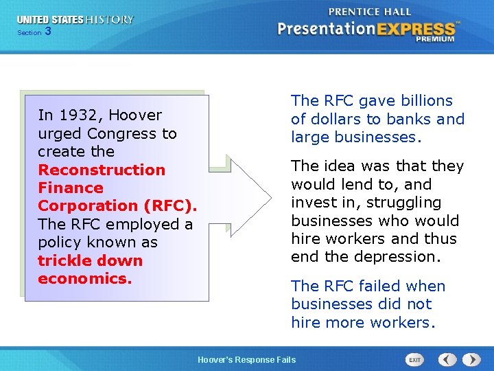 Chapter Section 3 25 Section 1 In 1932, Hoover urged Congress to create the