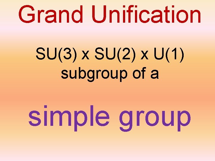 Grand Unification SU(3) x SU(2) x U(1) subgroup of a simple group 