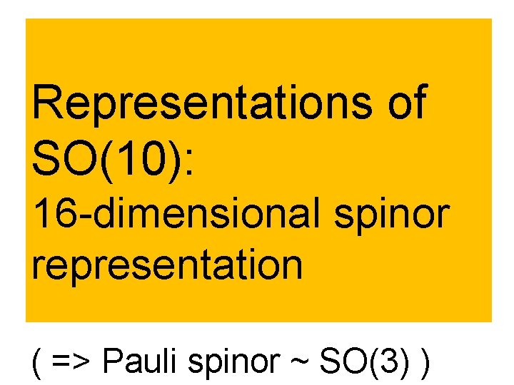 Representations of SO(10): 16 -dimensional spinor representation ( => Pauli spinor ~ SO(3) )