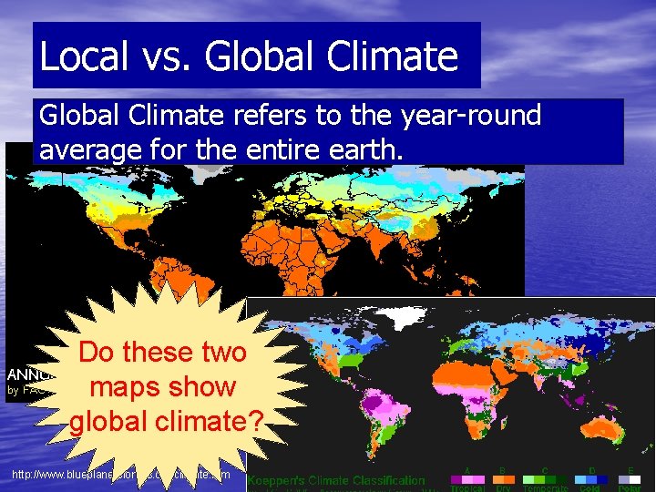 Local vs. Global Climate refers to the year-round average for the entire earth. Do