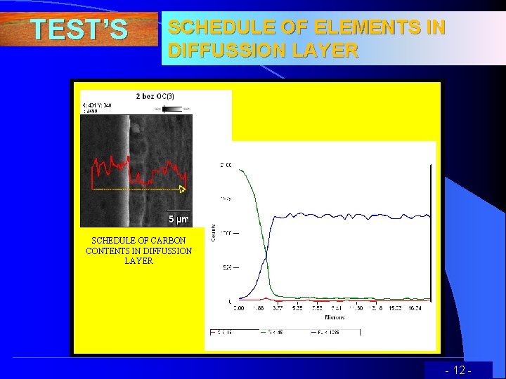 TEST’S SCHEDULE OF ELEMENTS IN DIFFUSSION LAYER SCHEDULE OF CARBON CONTENTS IN DIFFUSSION LAYER