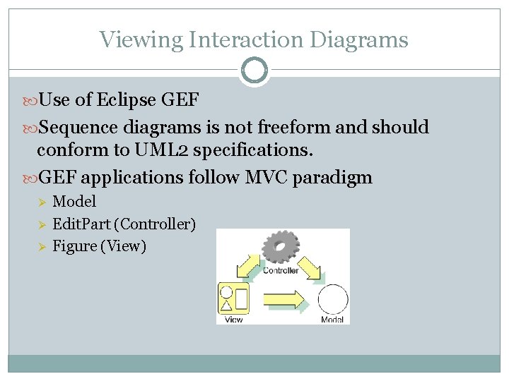 Viewing Interaction Diagrams Use of Eclipse GEF Sequence diagrams is not freeform and should