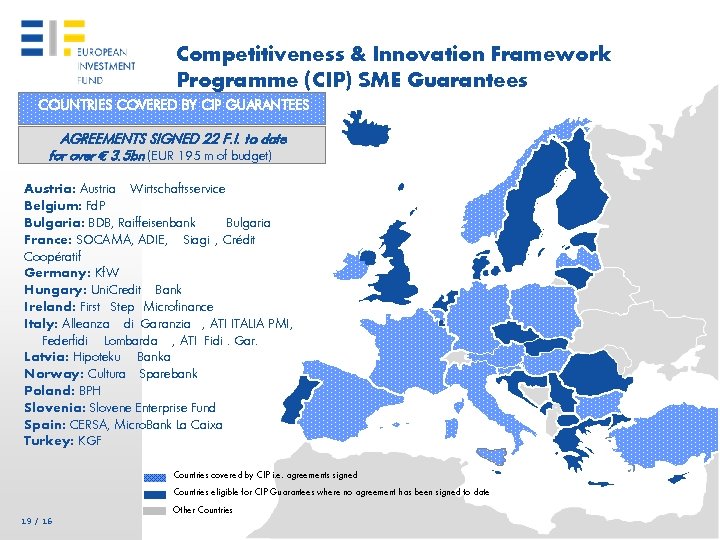 Competitiveness & Innovation Framework Programme (CIP) SME Guarantees COUNTRIES COVERED BY CIP GUARANTEES AGREEMENTS