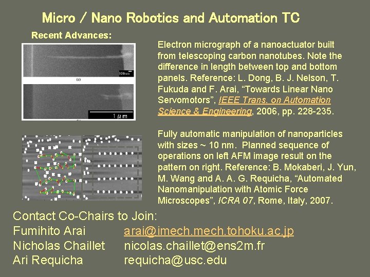 Micro / Nano Robotics and Automation TC Recent Advances: Electron micrograph of a nanoactuator