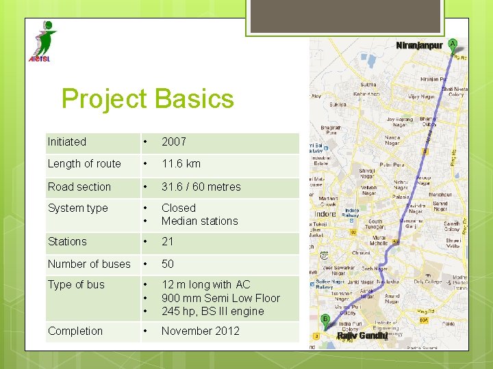 Niranjanpur Project Basics Initiated • 2007 Length of route • 11. 6 km Road