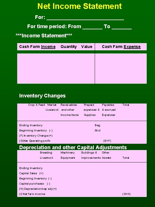 Net Income Statement For: ______________ For time period: From _______ To _______ ***Income Statement***