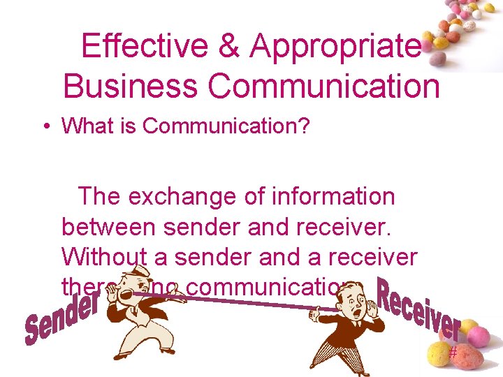 Effective & Appropriate Business Communication • What is Communication? The exchange of information between