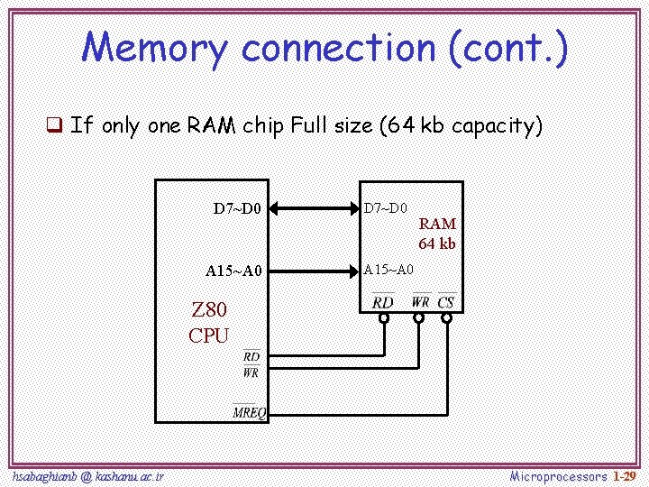 Memory connection (cont. ) q If only one RAM chip Full size (64 kb