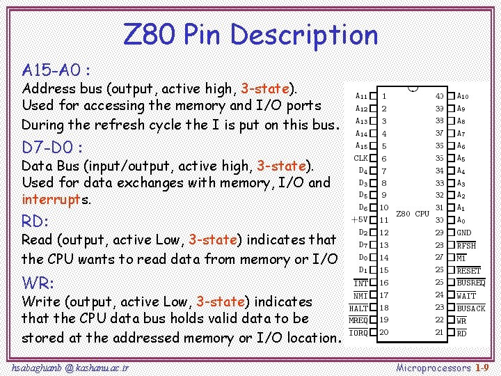 Z 80 Pin Description A 15 -A 0 : Address bus (output, active high,