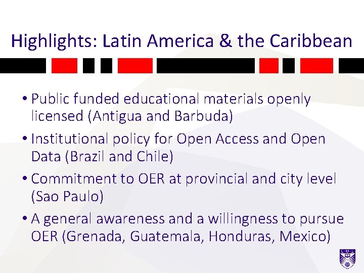 Highlights: Latin America & the Caribbean • Public funded educational materials openly licensed (Antigua