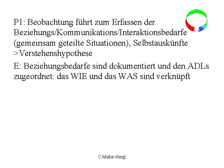 P 1: Beobachtung führt zum Erfassen der Beziehungs/Kommunikations/Interaktionsbedarfe (gemeinsam geteilte Situationen), Selbstauskünfte >Verstehenshypothese E: