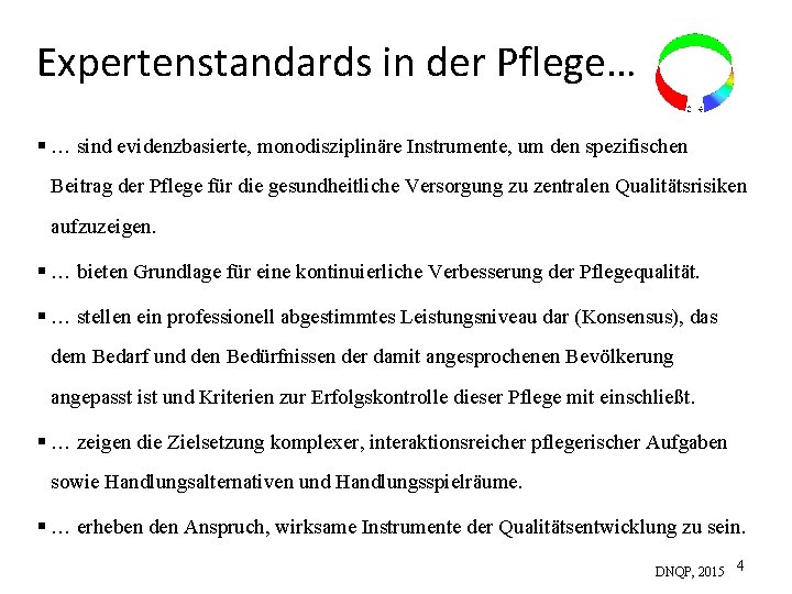 Expertenstandards in der Pflege… § … sind evidenzbasierte, monodisziplinäre Instrumente, um den spezifischen Beitrag