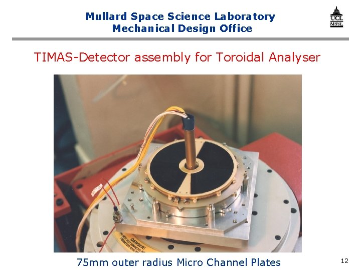 Mullard Space Science Laboratory Mechanical Design Office TIMAS-Detector assembly for Toroidal Analyser 75 mm