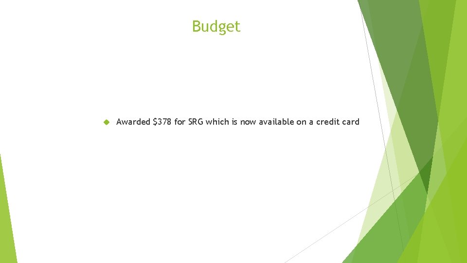 Budget Awarded $378 for SRG which is now available on a credit card 