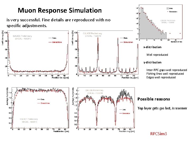 Muon Response Simulation is very successful. Fine details are reproduced with no specific adjustments.