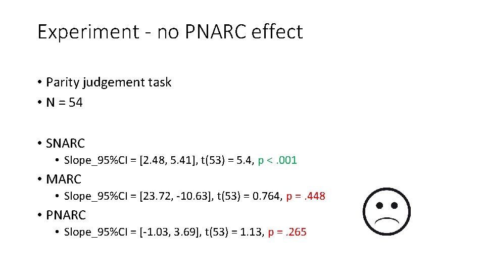 Experiment - no PNARC effect • Parity judgement task • N = 54 •