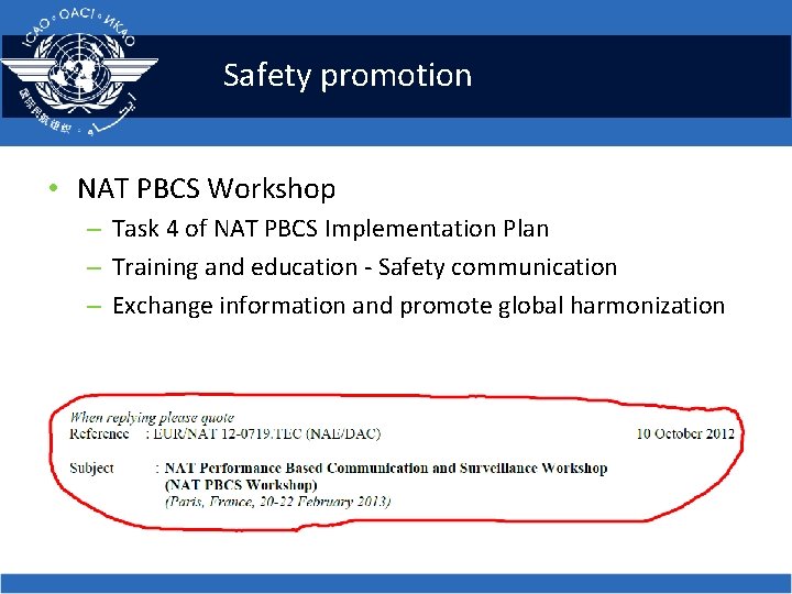 Safety promotion • NAT PBCS Workshop – Task 4 of NAT PBCS Implementation Plan