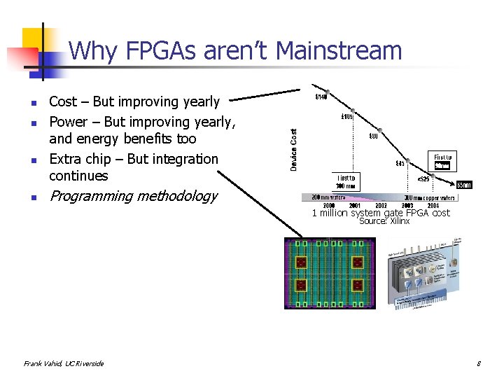 Why FPGAs aren’t Mainstream n n Cost – But improving yearly Power – But
