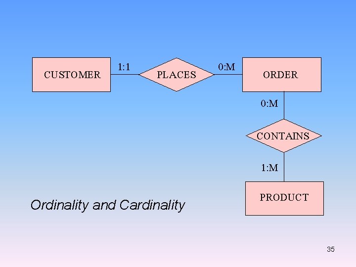 CUSTOMER 1: 1 PLACES 0: M ORDER 0: M CONTAINS 1: M Ordinality and