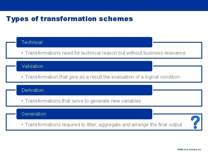 Rubric Types of transformation schemes Technical • Transformations need for technical reason but without