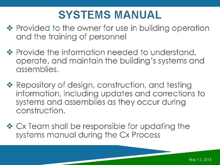 SYSTEMS MANUAL May 13, 2014 