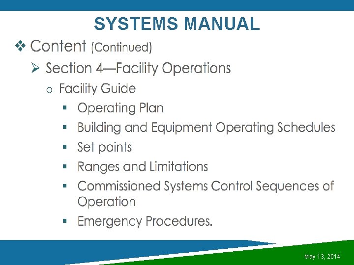 SYSTEMS MANUAL May 13, 2014 