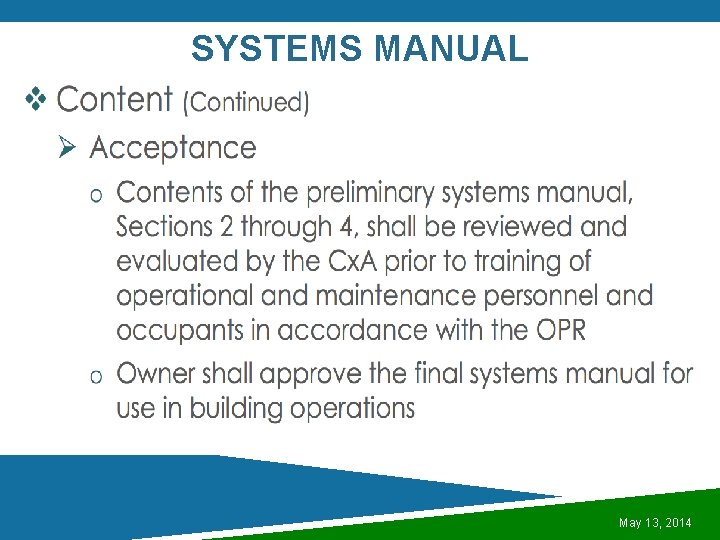 SYSTEMS MANUAL May 13, 2014 