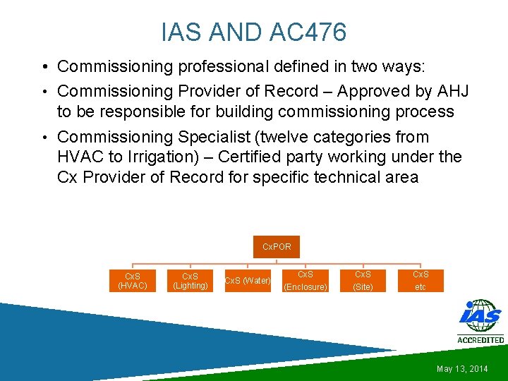 IAS AND AC 476 • Commissioning professional defined in two ways: • Commissioning Provider