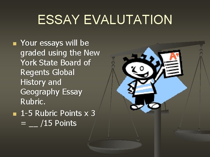 ESSAY EVALUTATION n n Your essays will be graded using the New York State
