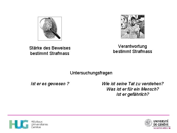 Verantwortung bestimmt Strafmass Stärke des Beweises bestimmt Strafmass Untersuchungsfragen Ist er es gewesen ?