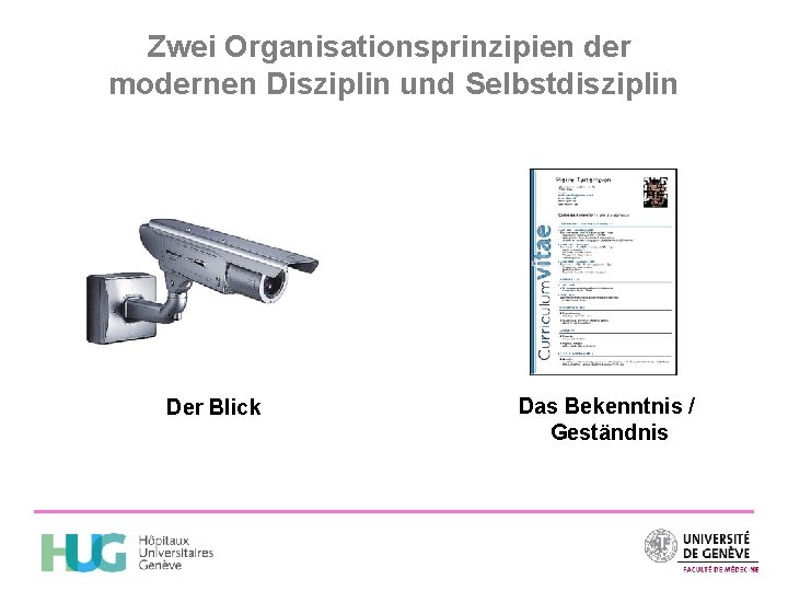 Zwei Organisationsprinzipien der modernen Disziplin und Selbstdisziplin Der Blick Das Bekenntnis / Geständnis 