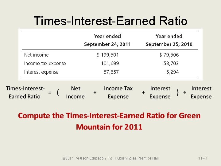 Times-Interest-Earned Ratio © 2014 Pearson Education, Inc. Publishing as Prentice Hall 11 -41 