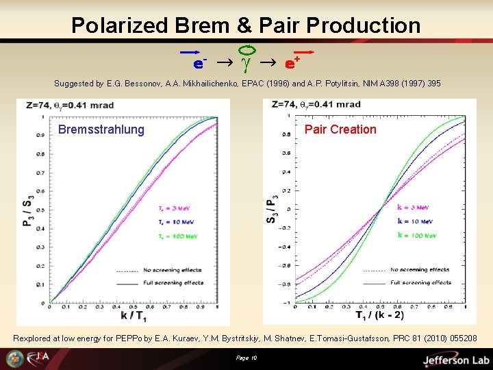 Polarized Brem & Pair Production e- → g → e+ Suggested by E. G.