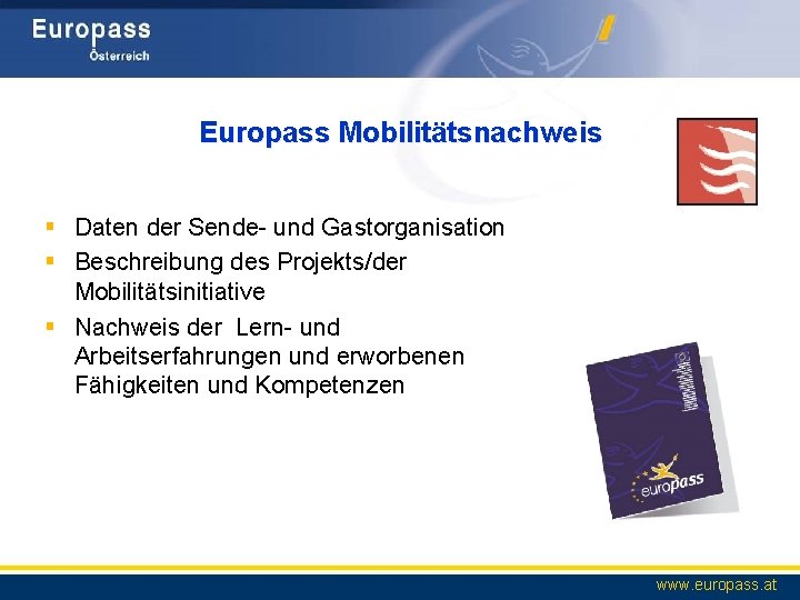 Europass Mobilitätsnachweis § Daten der Sende- und Gastorganisation § Beschreibung des Projekts/der Mobilitätsinitiative §