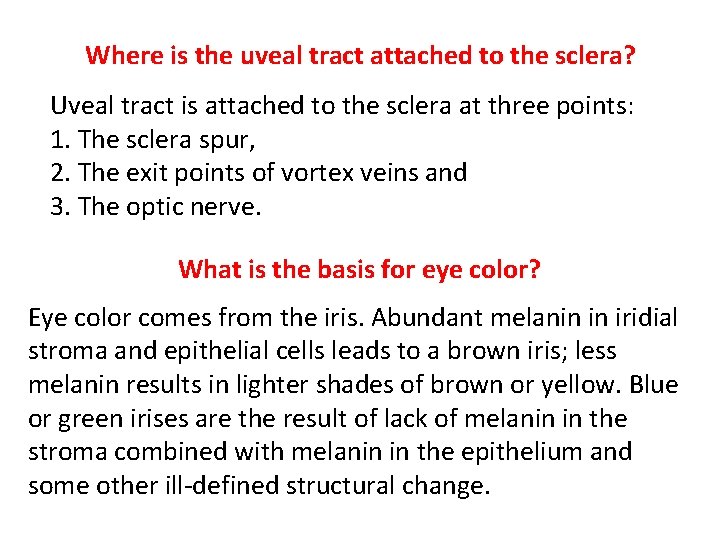 Where is the uveal tract attached to the sclera? Uveal tract is attached to