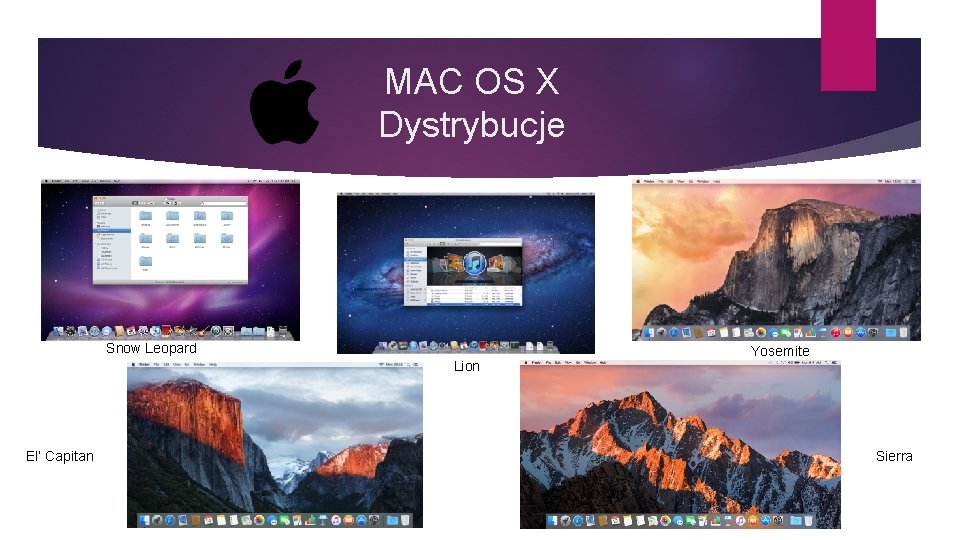 MAC OS X Dystrybucje Snow Leopard Lion El’ Capitan Yosemite Sierra 